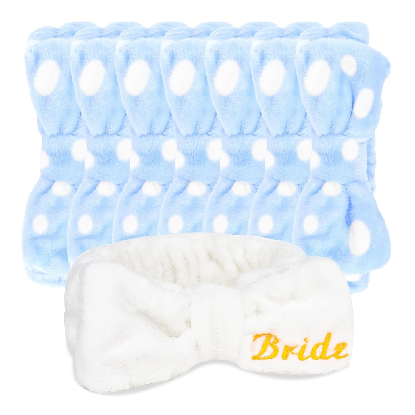 CIEHER Spa Headbands for Bachelorette Party Favors, 8 Pcs Blue Dot Spa Headbands for Bride & Bridesmaid, Bachelorette Gifts for Bride's Skincare & Makeup