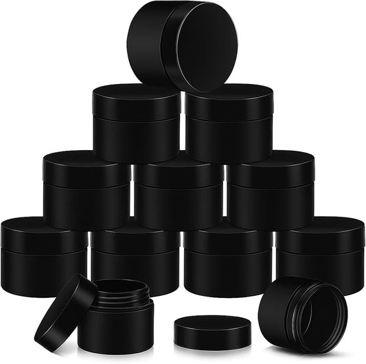 SATINIOR 12 Pack 6 oz Plastic Container Jars with Lids Round Clear Travel Cosmetic Container Slime Jar for Toiletries, Lotion, Cream, Ointment, Makeup, Rhinestone, Sample, Kitchen Storage(Pure Black)