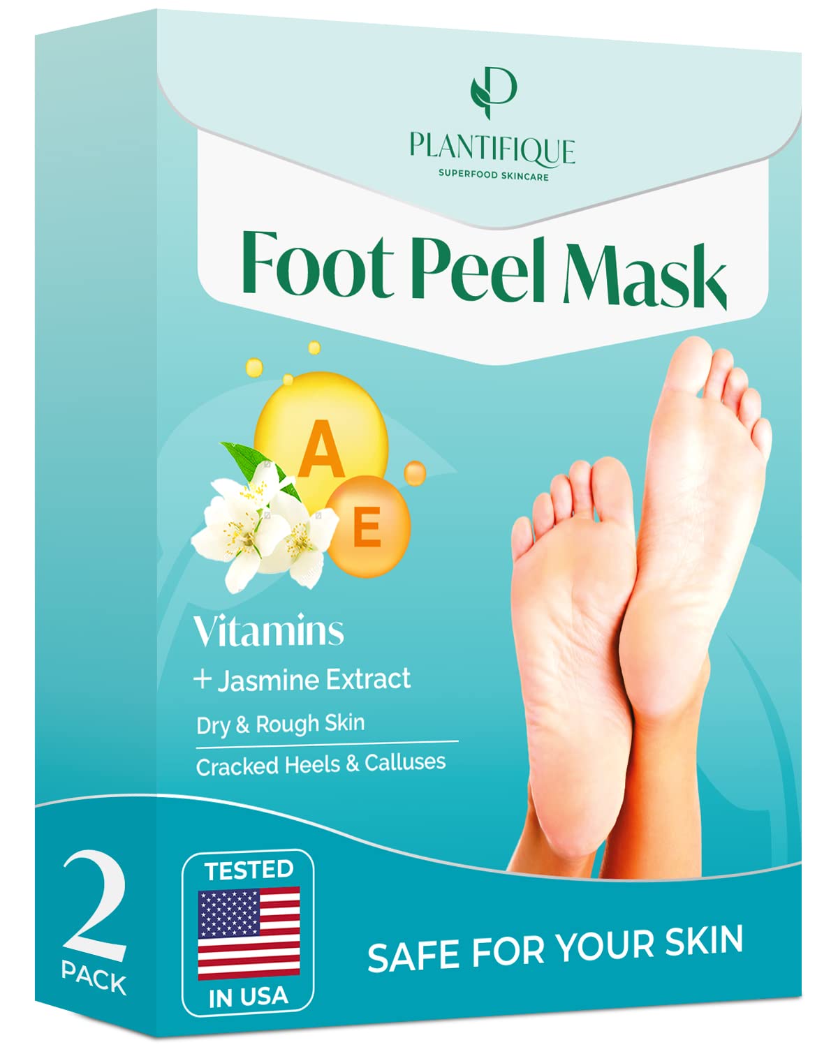 PLANTIFIQUE Foot Peeling Mask 2 Pack | Dermatologically Tested Repairs Heels & Removes Dry Dead Skin for Baby Soft Feet | Exfoliating Foot Peel Mask for Dry Cracked Feet | Jasmine