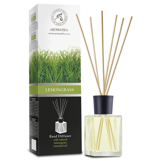 Lemongrass Reed Diffuser w/Natural Essential Lemongrass Oil 17 Fl Oz (500ml) - Intensive - Fresh and Long Lasting Fragrance - Scented Reed Diffuser - Diffuser Gift Set w/Bamboo Sticks