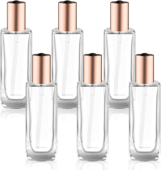 6Pcs 50ml/1.7oz Small Clear Pump Bottle with Gold Lid Glass Lotion Jars Travel Size Liquid Foundation Dispenser Refillable Cosmetic Containers for Cream,Shampoo,Conditioner