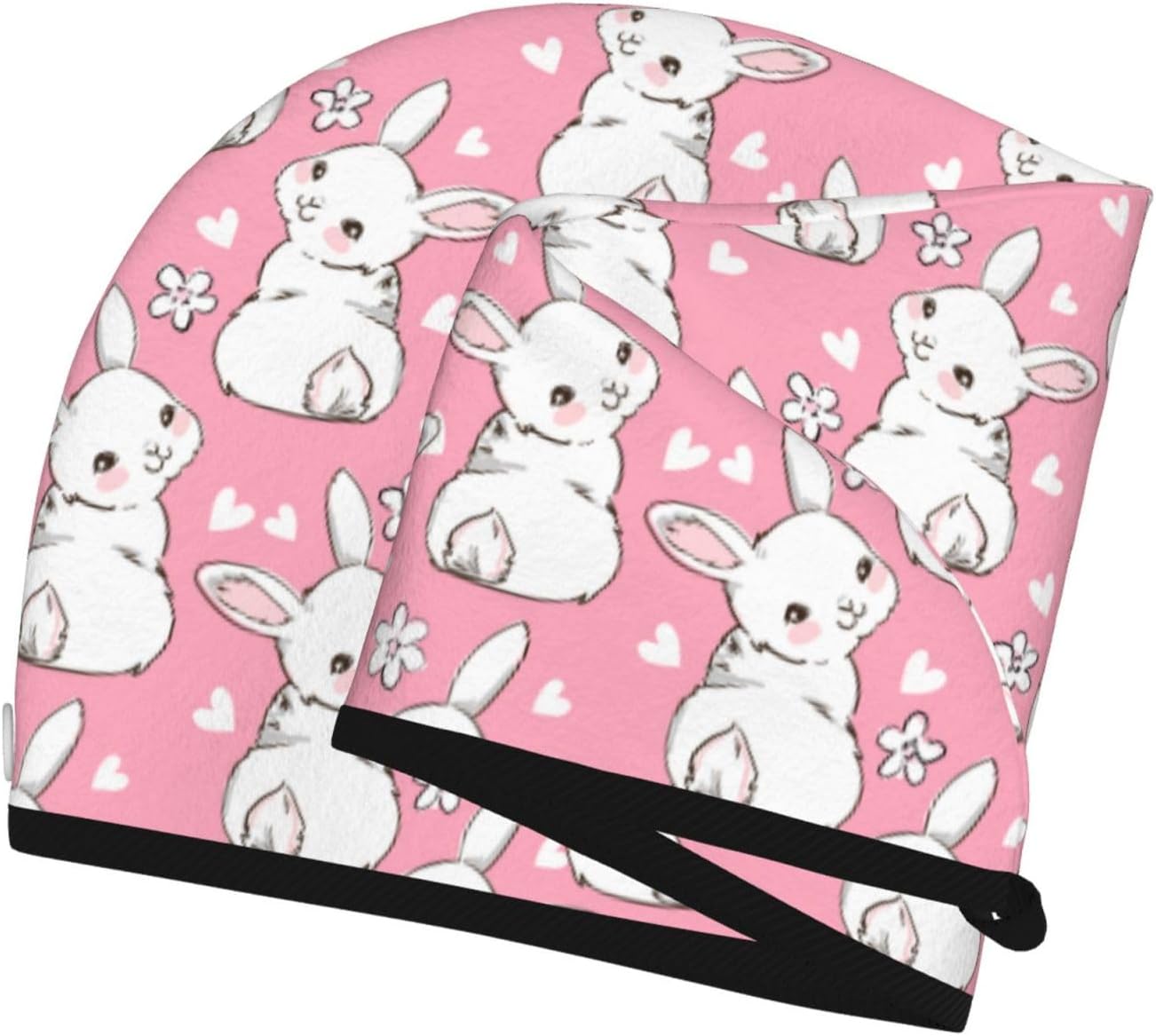 Bunny Hair Towel Wrap Microfiber Fast Drying Hair Turban with Buttons for Women Drying Curly, Long & Thick Hair