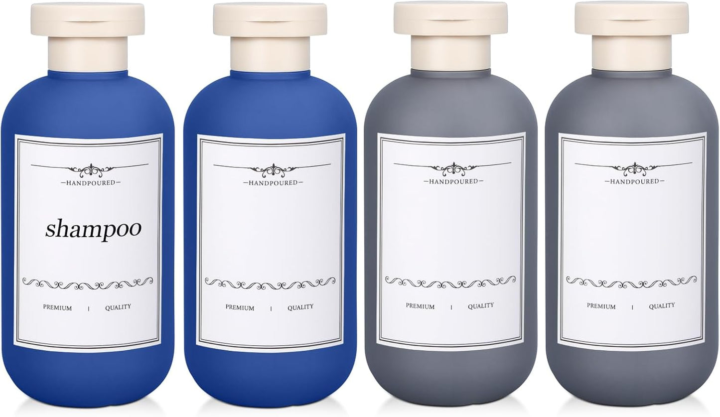 4 PACK 6.8 oz Plastic Travel Shampoo Bottles, Refillable Flip Cap Squeeze Bottles for Toiletries, Large Leakage-proof Travel Shampoo and Conditioner Container