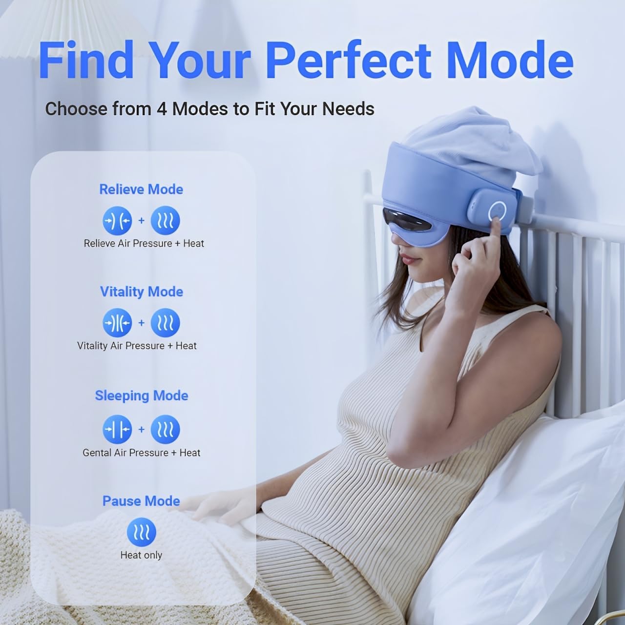 Head Massager with Eye Mask for Fatigue Relief, 4 Modes, 2 Heat Settings, Bluetooth-Capable, Rechargeable,Ideal for Rest & Relaxation, Gift Wooden Comb, Portable, Gifts for Family and Friends