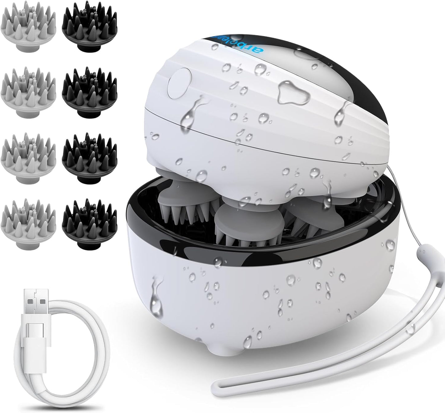 arboleaf Scalp Massager Electric, Portable Head Massager Scalp Stress Relax, Waterproof Rechargeable 6 in 1 Hair Massage, Ideal for Relaxation and Wellness, Gifts for Her and Him