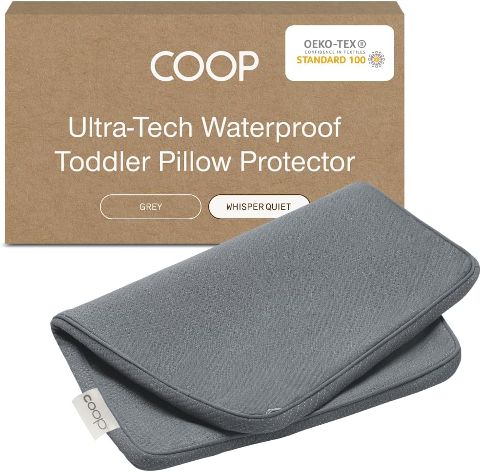 Coop Home Goods Ultra-Tech Toddler Pillow Protector Grey for Memory Foam Pillows, Waterproof, Toddler Size Pillow Covers, Oeko-Tex Certified, Breathable, Zippered Covers, Machine Washable