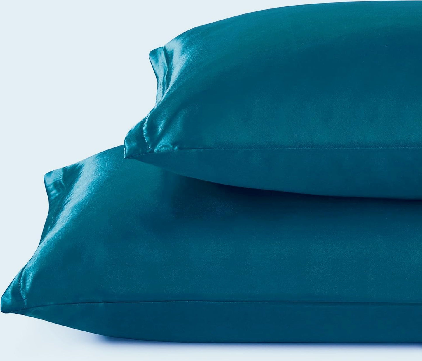 Juwenin Bedding,Super Soft and Luxury Silky Satin Pillowcase with Zipper (Silky Satin Pillow Case for Hair) Set of 2 (Teal, King(20''x36'))