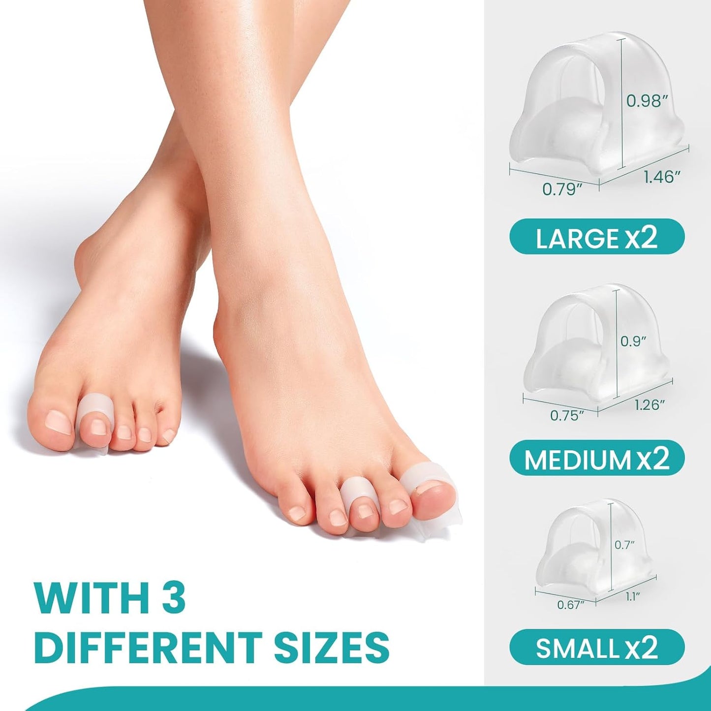 Hammertoe Corrector for Women - Soft Gel Toe Straighteners - Realign Bent, Curled, Crooked, Claw, Bunion, Hammer Toes - Toe Corrector for Men（6 Count, 3 Different Sizes, Clear）