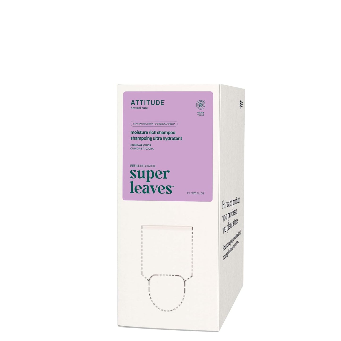 ATTITUDE Moisture Rich Hair Shampoo, EWG Verified, For Dry and Damaged Hair, Naturally Derived Ingredients, Vegan and Plant Based, Quinoa and Jojoba, Bulk Refill, 67.6 Fl Oz