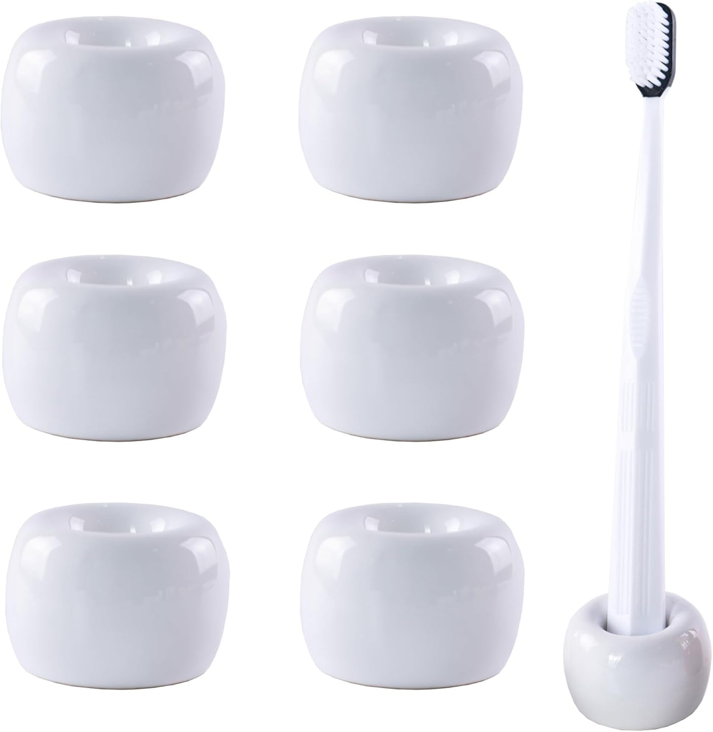 Set of 6 Sleek Mini Ceramics Toothbrush Holder, Small Ceramic Ring, Perfect Size for Bathroom Vanity Countertops