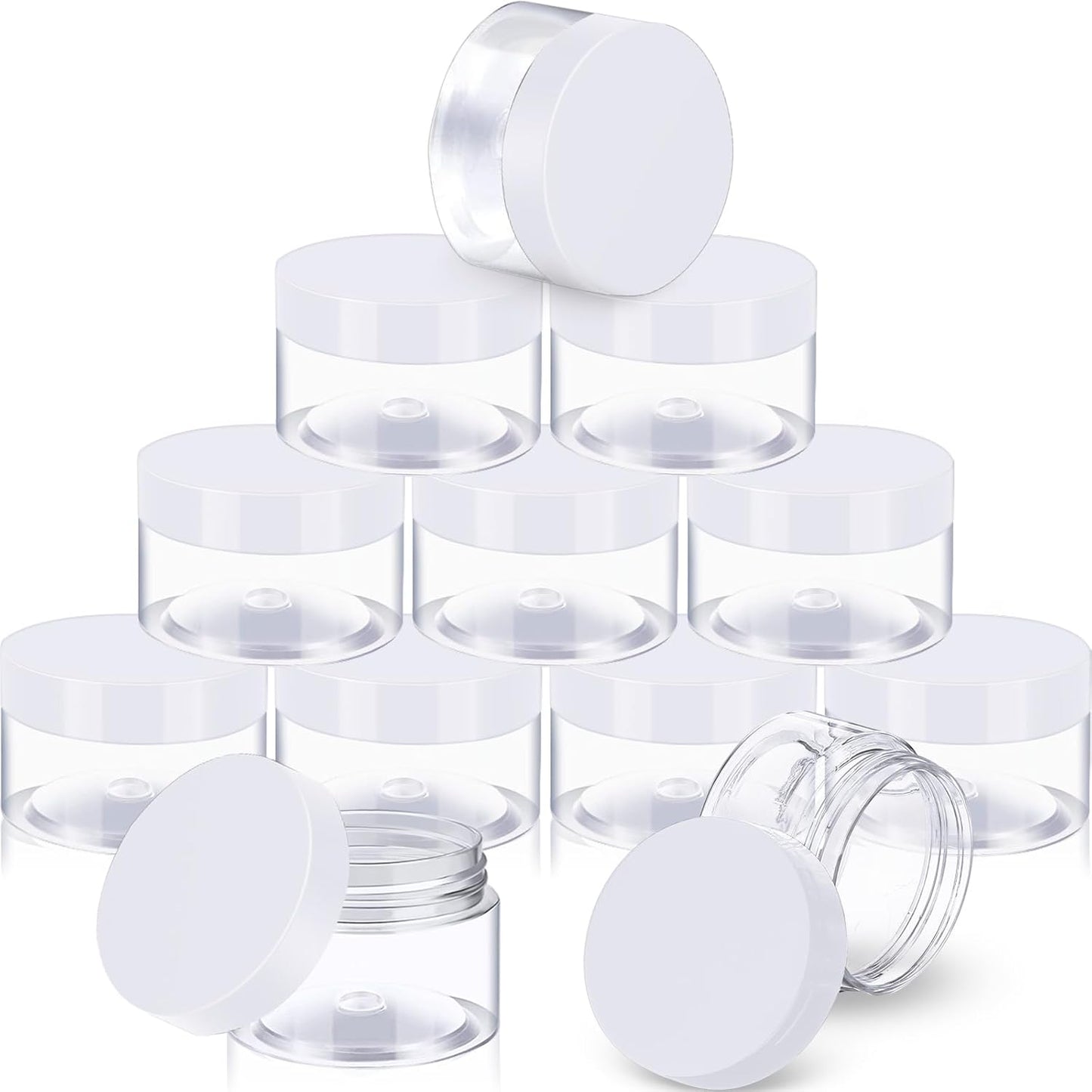 SATINIOR 12 Pack 1 oz Plastic Container Jars with Lids Round Clear Travel Cosmetic Container Slime Jars for Toiletries, Lotion, Cream, Ointments, Makeup, Rhinestone, Samples, Kitchen Storage(White)