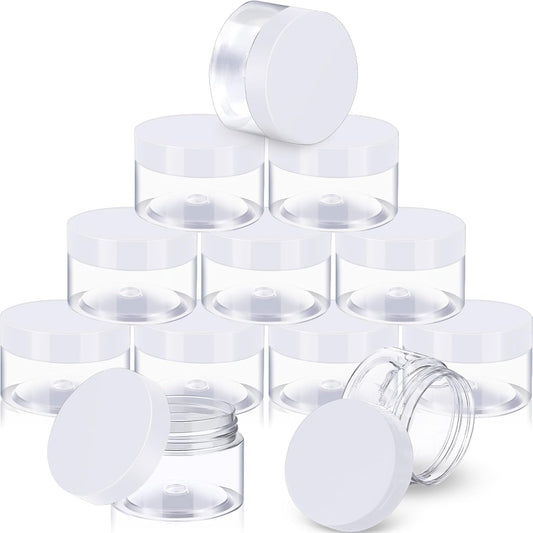SATINIOR 12 Pack 16 oz Plastic Container Jars with Lids Round Clear Travel Cosmetic Container Slime Jars for Toiletries, Lotion, Cream, Ointments, Makeup, Rhinestone, Samples, Kitchen Storage(White)