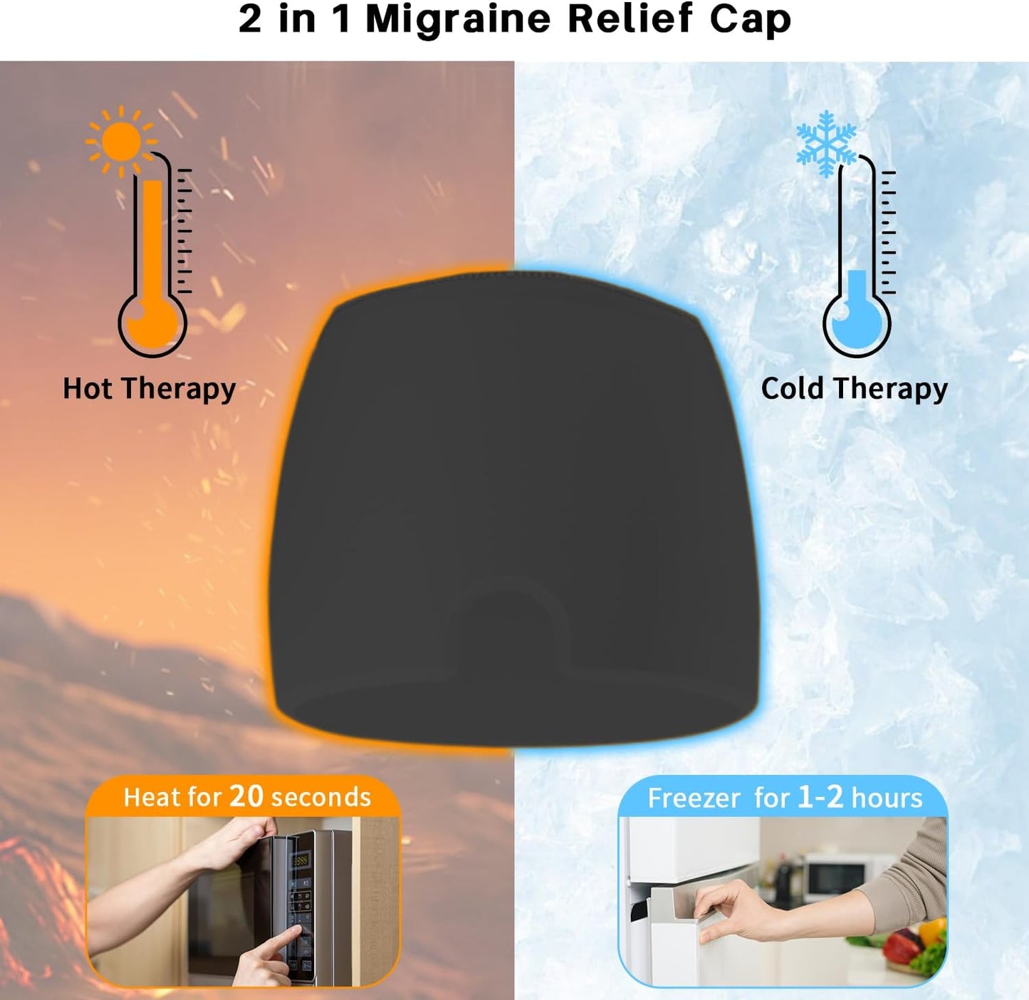 Migraine Relief Cap, Headache Relief Cap 2PCS with Gel Cooling Eye Mask, Hot Cold Therapy Ice Cap, Cold Compress for Head Sinus, Puffy Eyes, Tension and Stress Relief