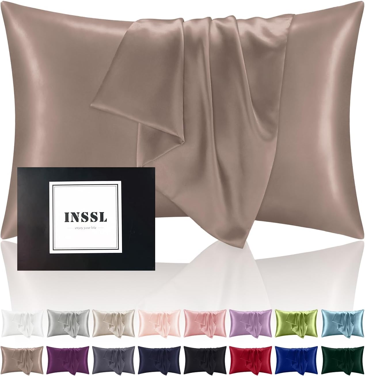 INSSL Mulberry Silk Pillowcase f Hair and Skin Health, Natural Silk Pillow Cover with Hidden Zipper Both Side Silk1 pcs (Light Coffee, King 20"x 36")