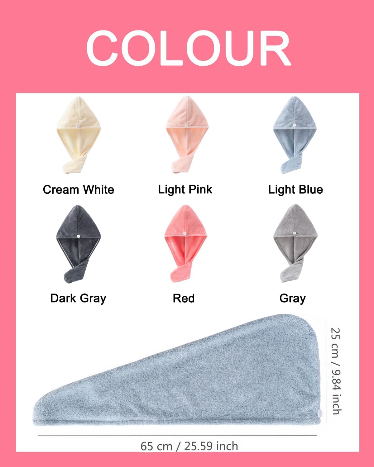 Bath Pre Dry Hair Towel 2 Pack - Quick Dry Super Absorbent Lightweight Turban With Button - Drying Wrap for Shower Wellness, Pink Blue