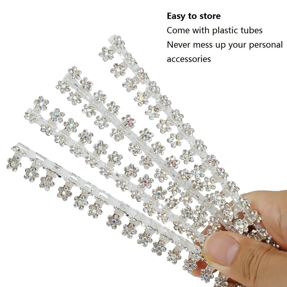 Mini Glitter Teeth Rhinestone Flower Hair Accessories - No-Slip Grip Metal Jaw Clamps in Mix Colors for Girls Women (Silver-White Crystal)