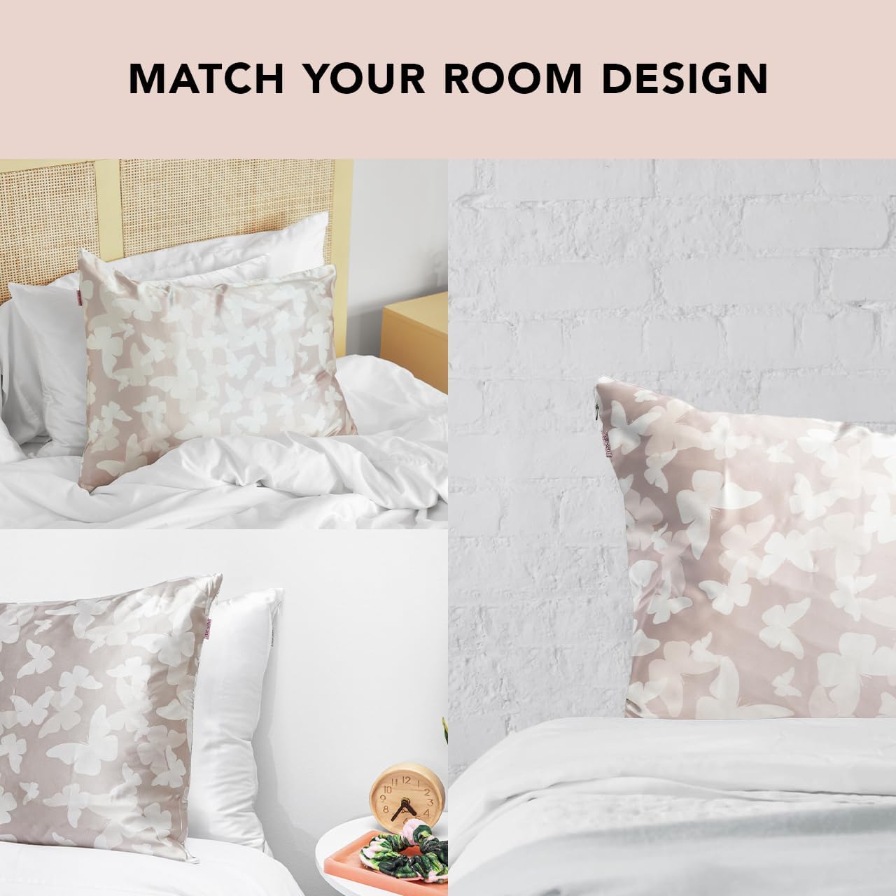 Kitsch Satin Pillowcase with Zipper for Hair & Skin, Softer Than Silk Pillow Cases Queen, Wrinkle-Free, Smooth and Cooling Satin Pillow Covers, Standard Size 19"x26", Champagne Butterfly