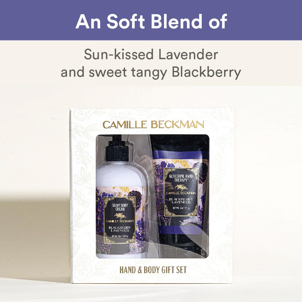 Camille Beckman Hand and Body Duet Set, Silky Body and Glycerine Hand Cream, Blackberry Lavander