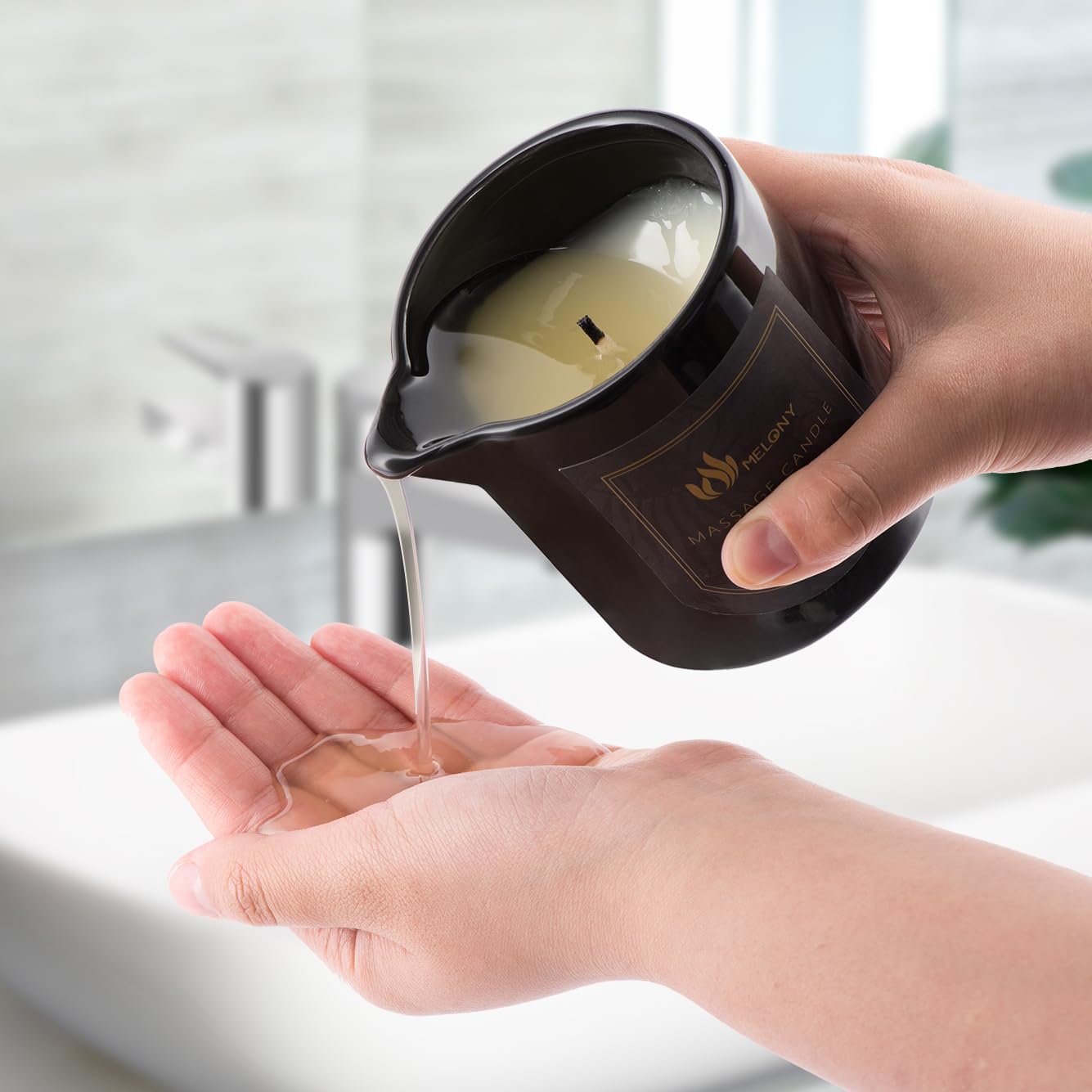 MELONY Massage Oil Candle for Pure Relaxation- 8.1 oz- Moisturizing Essential Oil Body Massage Candle for Home Spa- Amazing Gift for Women & Men (Myrrh)