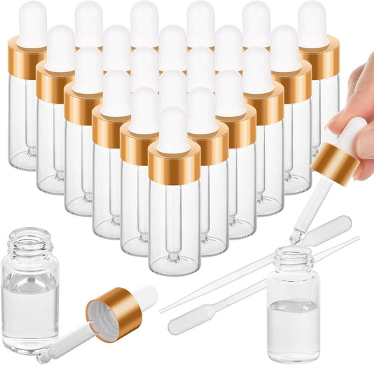 20 Pack Mini Dropper Bottle for Cuticle Oil, 10ml Small Sample Essential Oil Dropper Bottles for Travel, Clear Empty Vails for Cosmetic Perfume