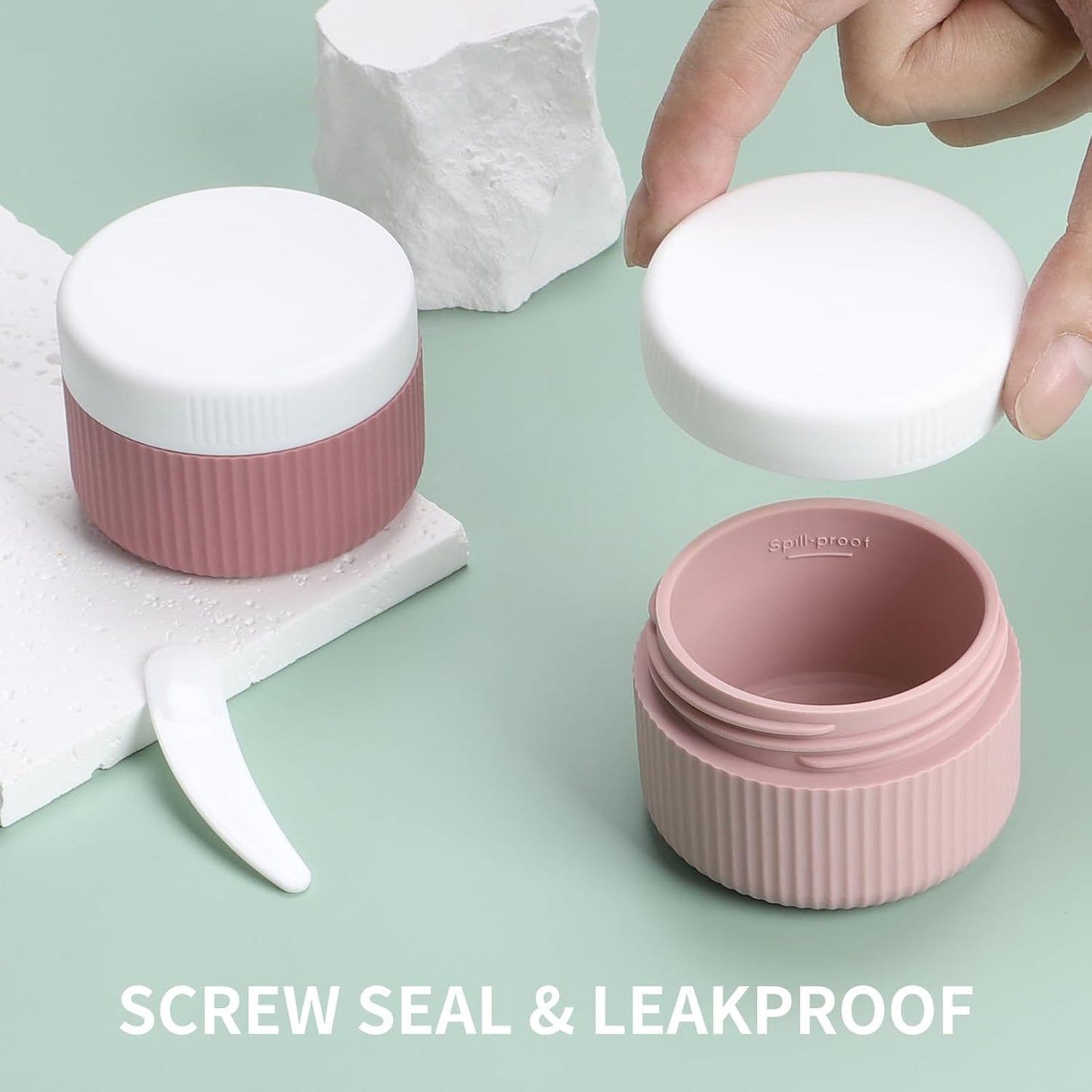 ME.FAN Travel Containers for Toiletries, TSA Approved 1.5 oz Silicone Cream Jars, Leak-proof Journey Containers, Trip Accessories with Lid for Cosmetic Face Hand 4 Pack White Lid - Pink