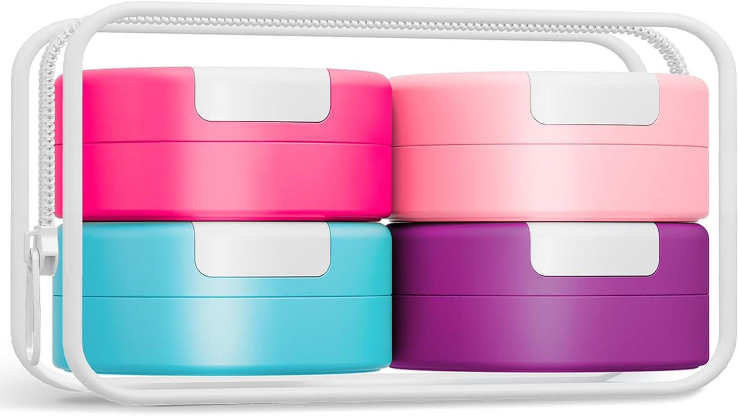 Gemice Travel Containers for Toiletries, Magnetic Travel Containers, TSA Approved Cream Jars with Toiletry Bag, Leak-proof Small 1oz Capsules Set with Multiple Labels for Organization (4 Pack)