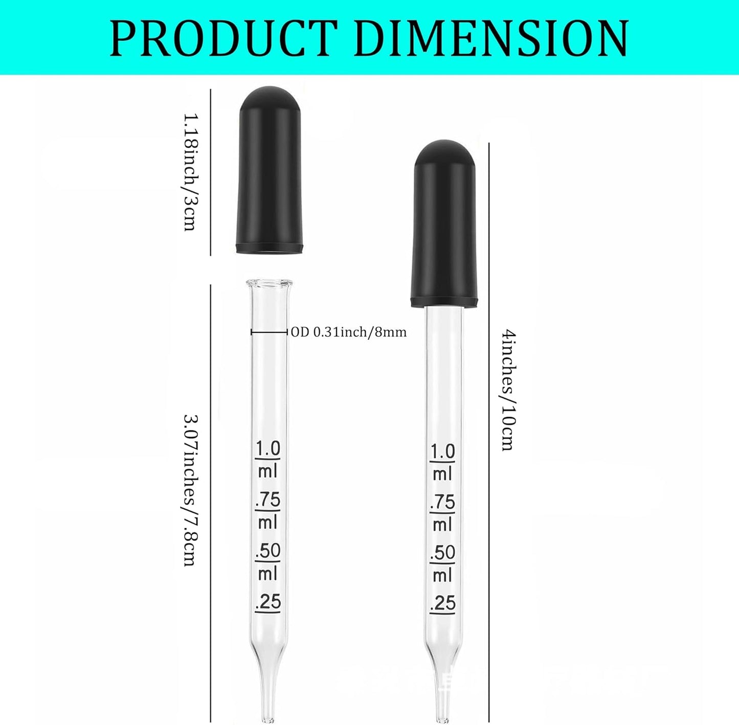 AOMI Glass Eye Dropper for Oils, 10pcs 1ml Glass Dropping Pipettes for Essential Oil, Lab, Medicine, Crafts or Transferring Other Liquid with Rubber Head, Straight Tube with Measurement