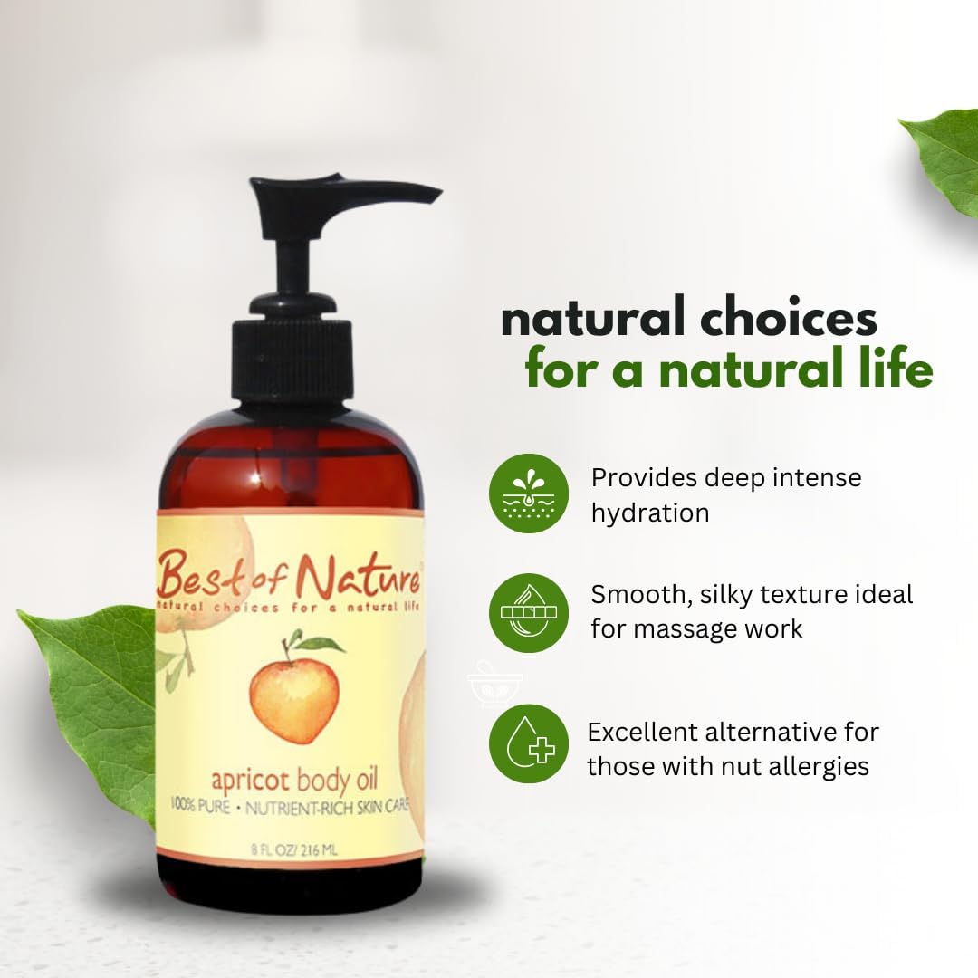 Best of Nature 100% Pure Apricot Oil – Lightweight Massage & Body Oil, Unscented Moisturizer for Hair, Skin, Face, Ideal Carrier Oil for Essential Oils, Half Gallon (64 fl oz)