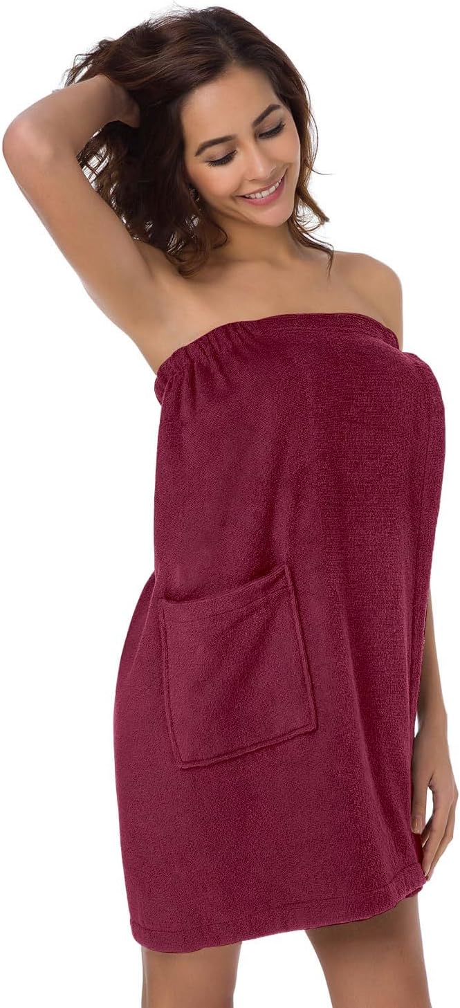 SIORO Women Bath Towel Wrap Robe, Soft Cotton Terry Spa Cloth, Plush Adjustable Closure for Shower, Travel, Pool, Gym