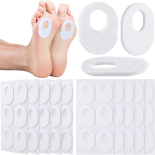 WILLBOND 60 Pcs Callus Pads Soft Felt Callus Oval Shape Corn Pads for Bottom of Foot Adhesive Foot Corn Cushion for Men and Women Feet Toes Heel Pain Relief (White)