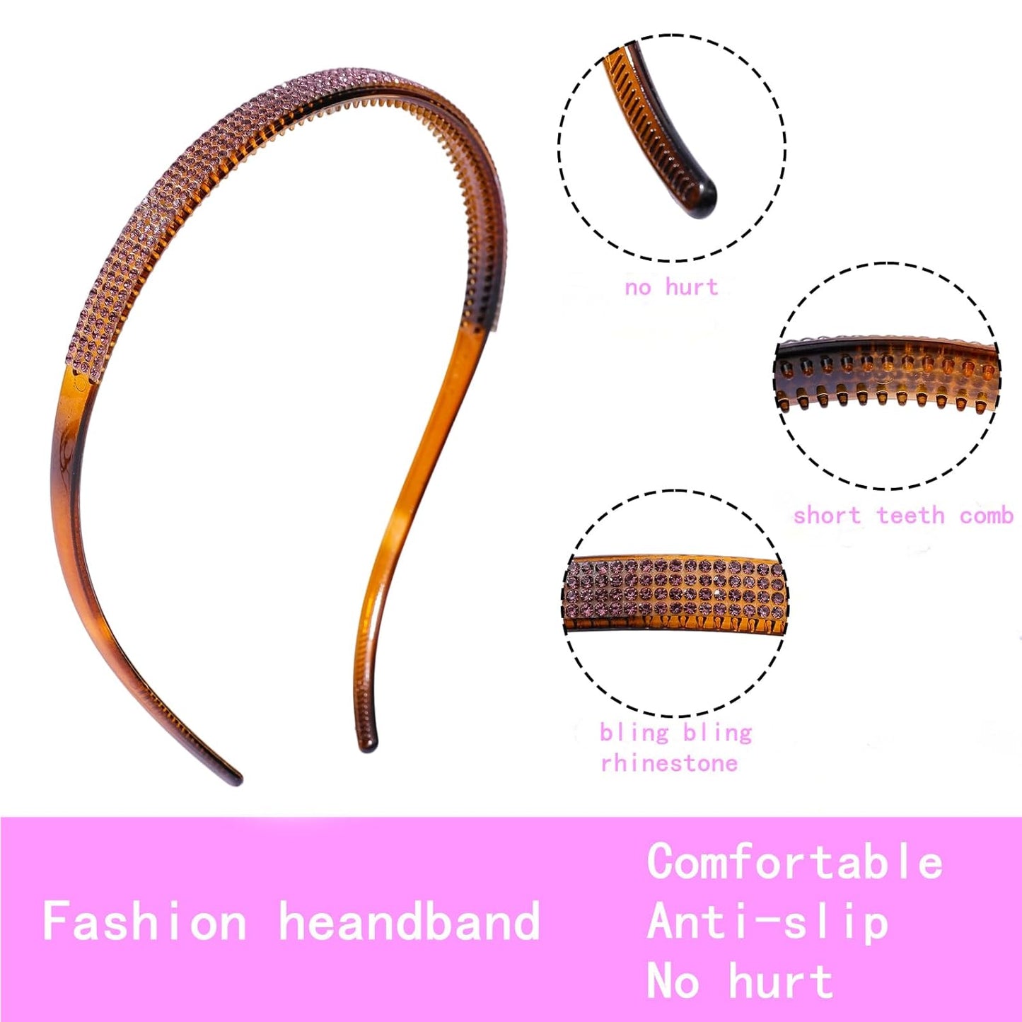 Glasses Headbands for Women Girls Sparkle Rhinestone Headband for Eyewear Fashion Non Slip Plastic Hair Hoop with Short Teeth Bling Hair Accessories with 4PCS