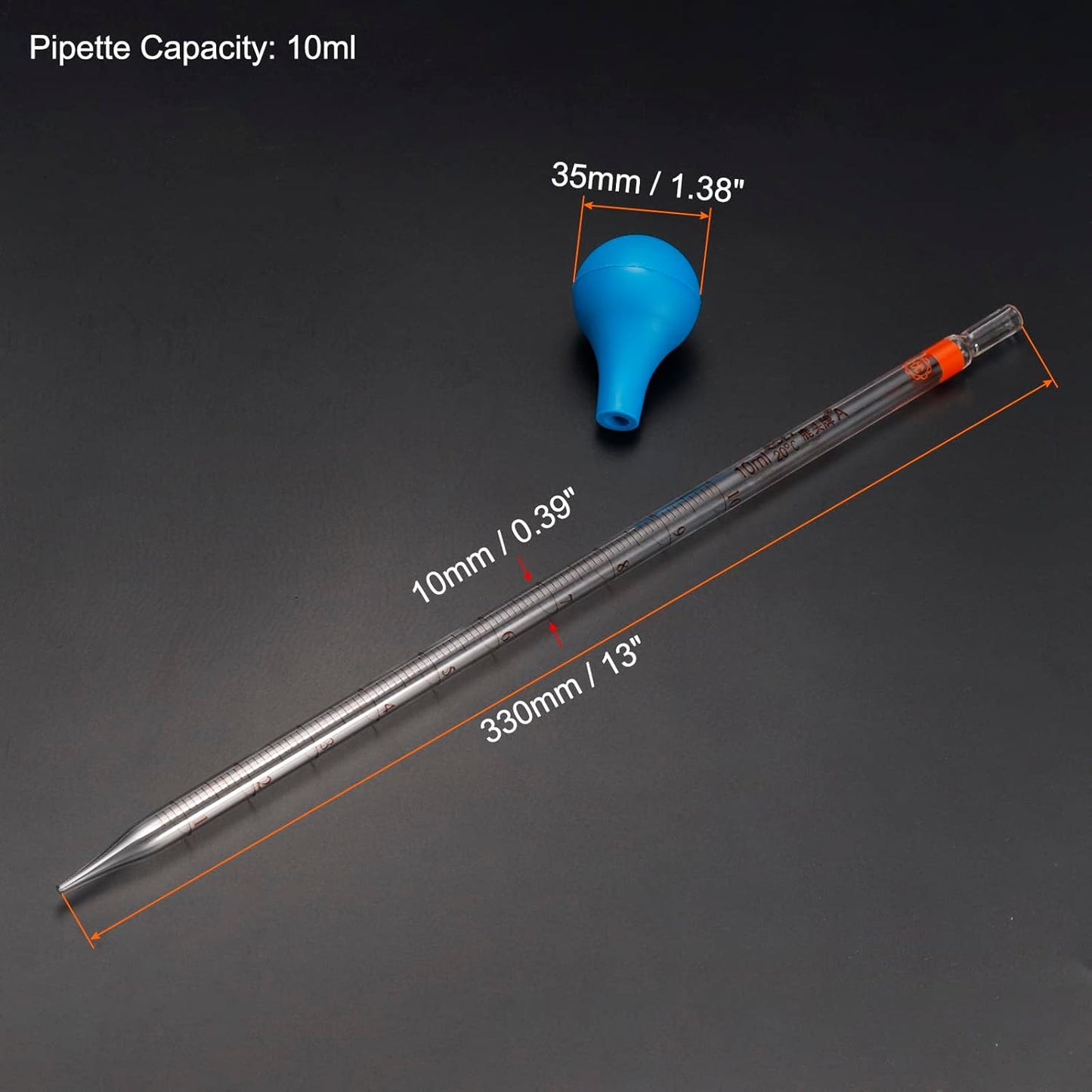 PATIKIL Graduated Dropper Pipettes Kit, 10ml Borosilicate Glass Pipette with Rubber Cap for Transfer Liquid for Lab, Chemistry, Clear