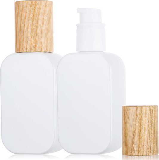 Segbeauty 1oz Glass Lotion Pump Bottles Dispensers Empty, 2pcs Refillable Travel Bottles for Toiletries, 30ml Travel Size Pump Bottle Dispenser for Skincare Cosmetics, White Foundation Container