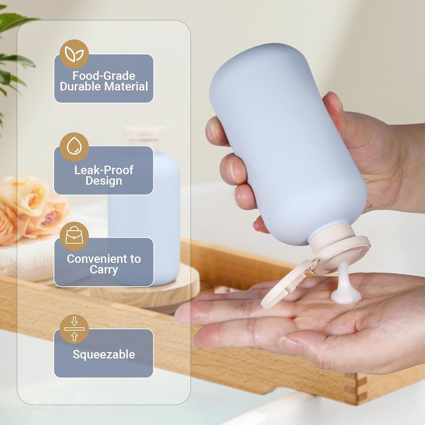 6.8oz Travel Bottles for Toiletries, Empty Plastic Squeeze Bottles with Flip Cap, Lotion Container for Toiletries Travel Size Shampoo and Conditioner (3 pack, bule)