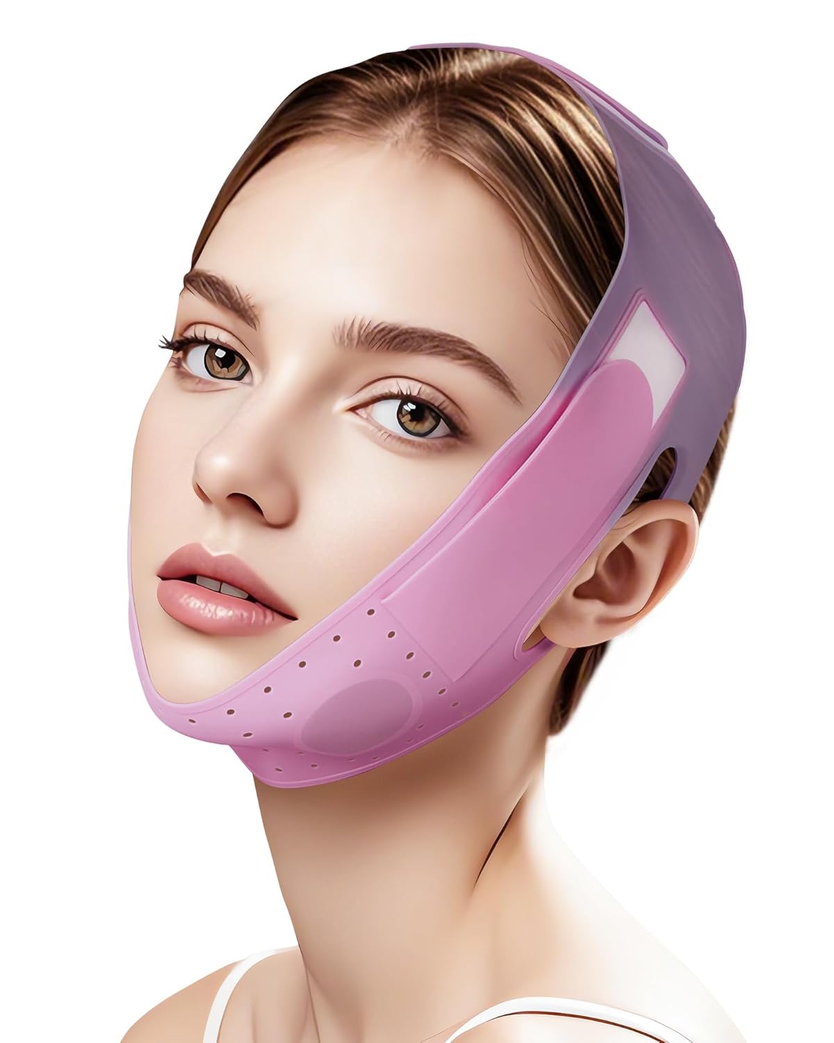 V-Line Sculpting Face Mask – Silicone Chin Strap for Jawline Tightening & Double Chin Reduction (23-27 Inches) (Rosy Mauve)