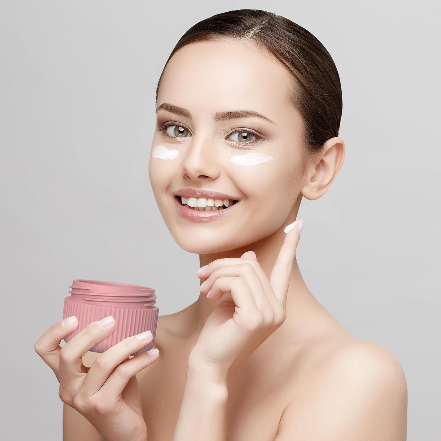 ME.FAN Travel Containers for Toiletries, TSA Approved 1.5 oz Silicone Cream Jars, Leak-proof Journey Containers, Trip Accessories with Lid for Cosmetic Face Hand 4 Pack White Lid - Pink