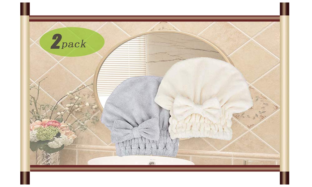 Microfiber Hair Drying Towels Head wrap with Bow-Knot Shower Cap Hair Turban hairWrap Bath Cap for Curly Long & Wet Hair Gift for Women