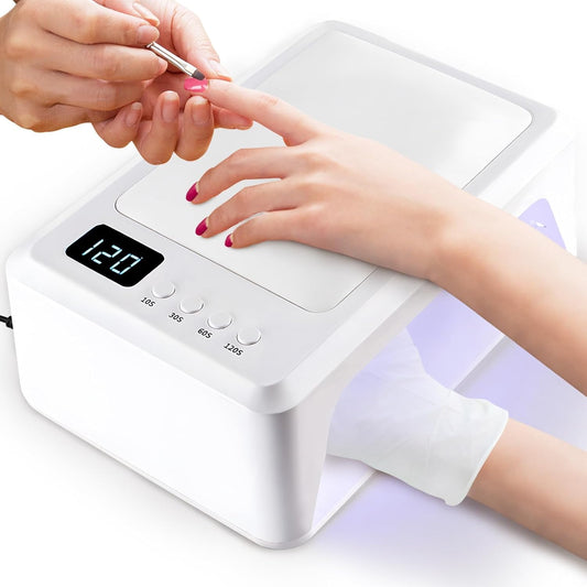 72W UV Led Nail Lamp for Gel Nail Polish Press On Nails Curing, Kalolary Large UV Nail Light Curing Nail Dryer with Nail Arm Rest & UV Gloves for Nail Art Nail Technician Salon Use