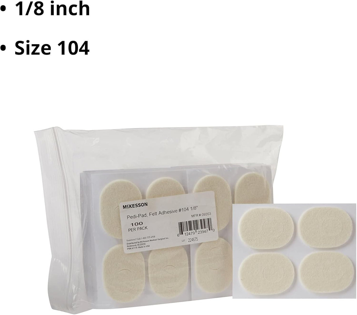 McKesson Pedi-Pad Felt Adhesive, Foot, Size 104, 1/8 in, 100 Count