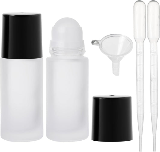 Essential Oil Roller Bottles, 2PCS (50ml/30ml) Thick Glass Perfume Roller Bottles with Funnel and Dropper Glass Empty Bottles Beauty and Personal Care Tools for Fragrance (White, 50ML)