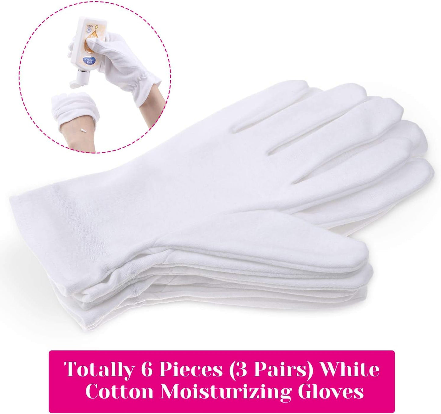 Moisturizing Gloves for Dry Hands Overnight, Selizo 3 Pairs 100 Percent White Cotton Gloves for Women Eczema, Hand Moisturizer Sleeping Spa Gloves for Eczema Dry Hands