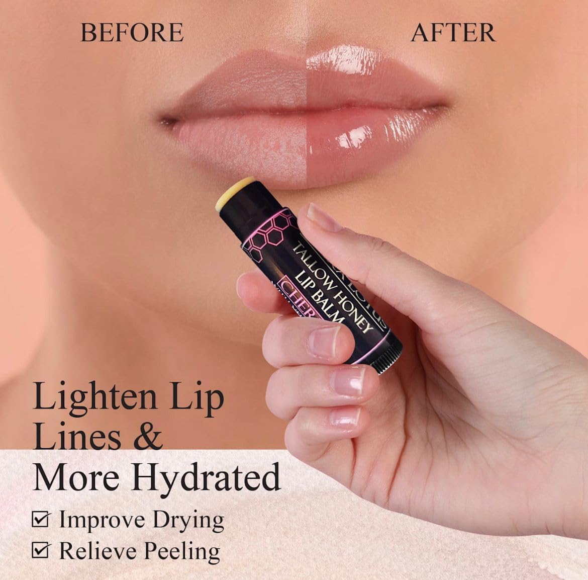 Organic Tallow Lip Balm (5 Pack) - Hydrating With Organic Italian Olive Oil, Pure Grass Fed Tallow, and Beeswax - Long Lasting Lip Therapy (5 Pack, Cherry)