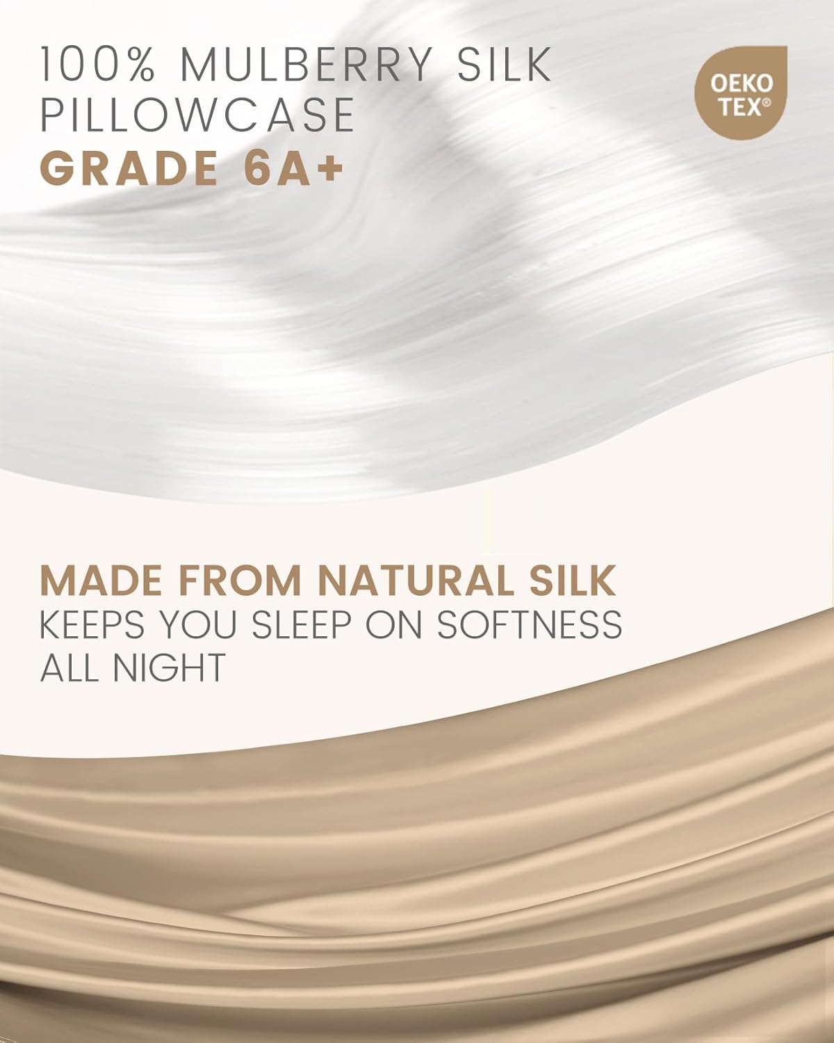 THXSILK Mulberry Silk Pillowcase for Hair and Skin, 100% Mulberry Silk Bed Pillowcase, Hypoallergenic Soft Breathable Both Sides Silk Pillow Case with Hidden Zipper, King Pillow Case 20"x36", Taupe