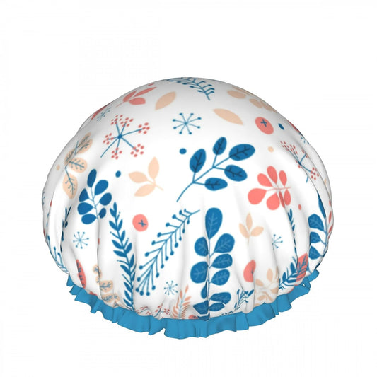 Cute Colorful Leaves Double Layer Waterproof Shower Cap for Women Reusable Bath Cap for All Long Hair Lengths Soft Bath Shower Hat