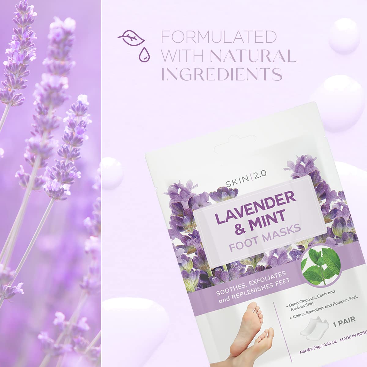 Lavender & Mint Foot Masks - Relieves Swollen Feet, Removes Odor, Relaxing & Hydrating - Dermatologist Tested Korean Skincare - Clean Beauty, Cruelty-Free, All Skin Types - 3 Pairs
