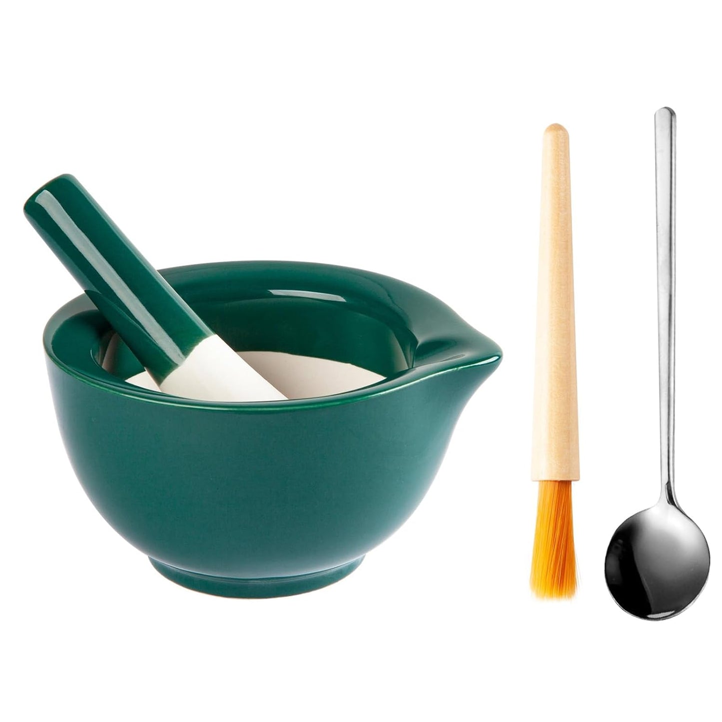 Pill Crusher, Ceramic Mortar and Pestle Set, Effortlessly Grind Pills, Vitamins, and Supplements into Fine Powder for Convenient Consumption by Adults, Seniors, and Pets (Small, Glossy Green)