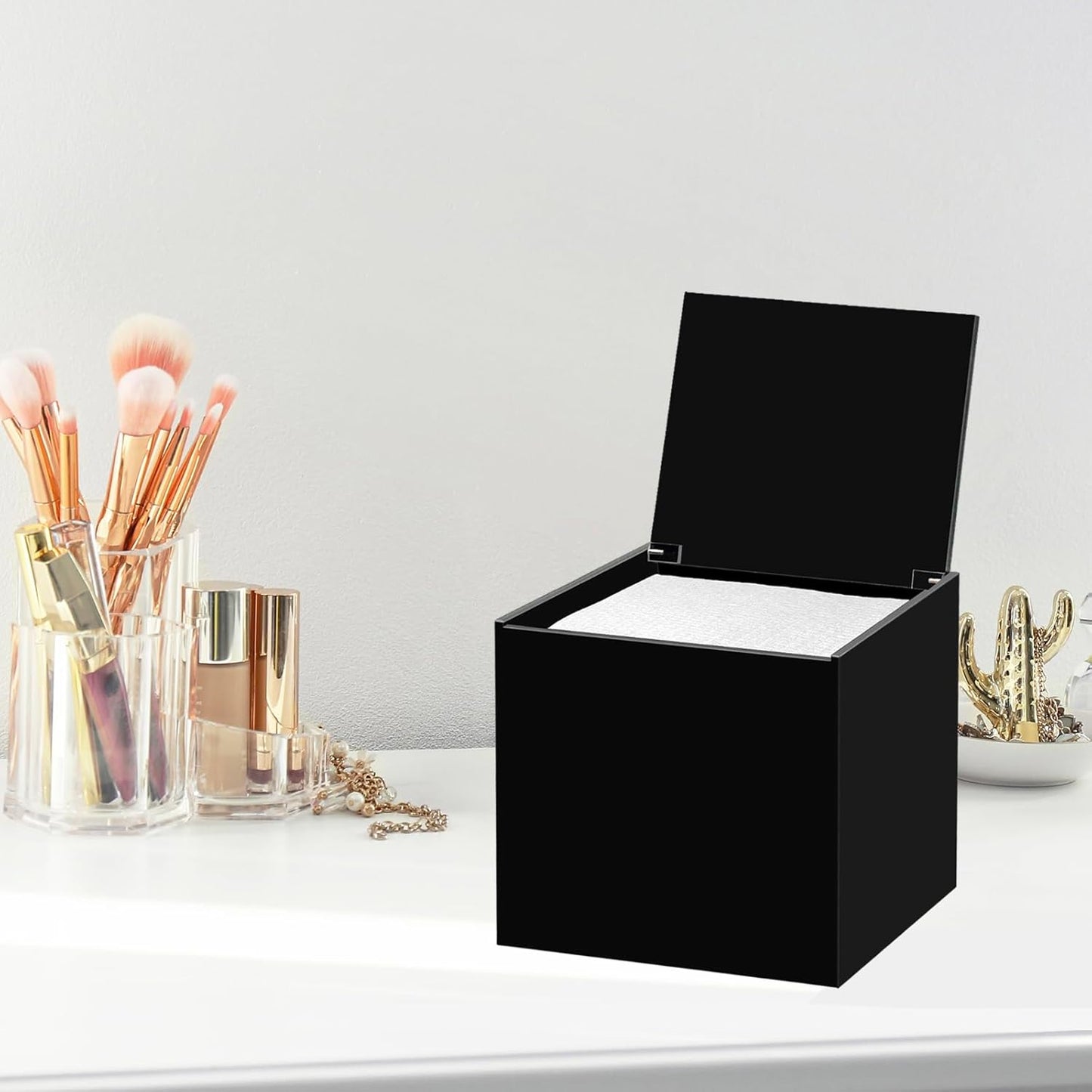 Face Towelettes Disposable Holder, Disposable Face Towel Container Acrylic, Facial Towels Storage Box, Black