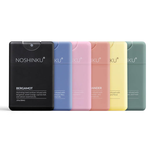 Noshinku - Refillable Hand Sanitizer Discovery 6-Pack, Travel Size Spray with Hydrating Botanical Mist, Natural Ingredients, All Natural Fragrances, Sugarcane-Derived Alcohol, No Parabens, No Dyes