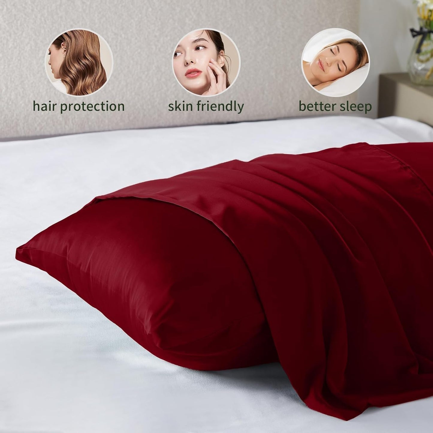 Silk Body Pillow Cover Pillow Pillowcase for Body Pillow Soft Pillow Covers Pillow Case Mulberry Silk Pillowcase for Sleep(Red,20"X 54",1pc)