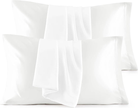 Bedsure King Size Satin Pillowcase Set of 4 - Pure White Pillow Covers for Hair and Skin 20x36 Inches with Envelope Closure, Similar to Silk Pillow Cases, Gifts for Women Men